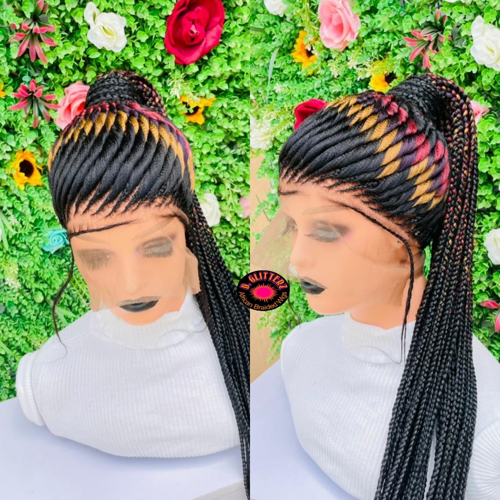 HANDMADE  TISSUE PONYTAIL BRAIDED WIG ON 360 LACE CLOSURE